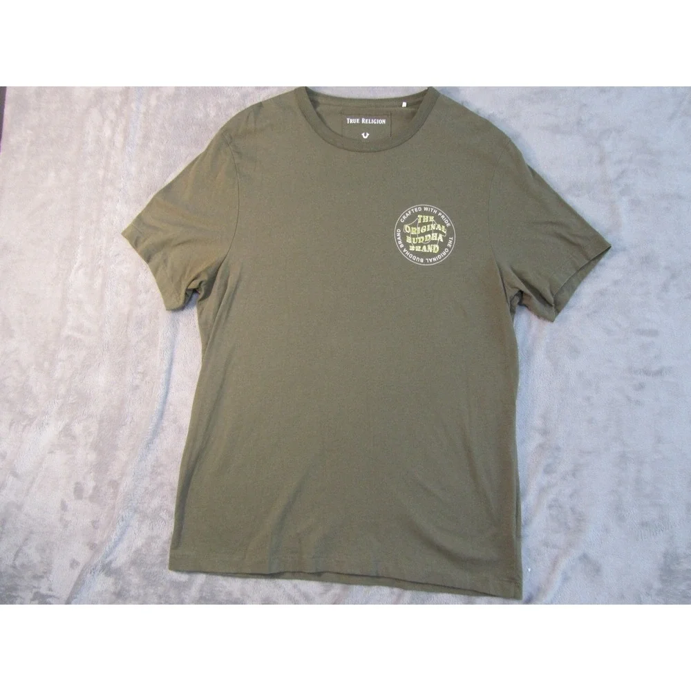 True Religion Mens Olive Green Original Buddha Brand Graphic T-Shirt Size L